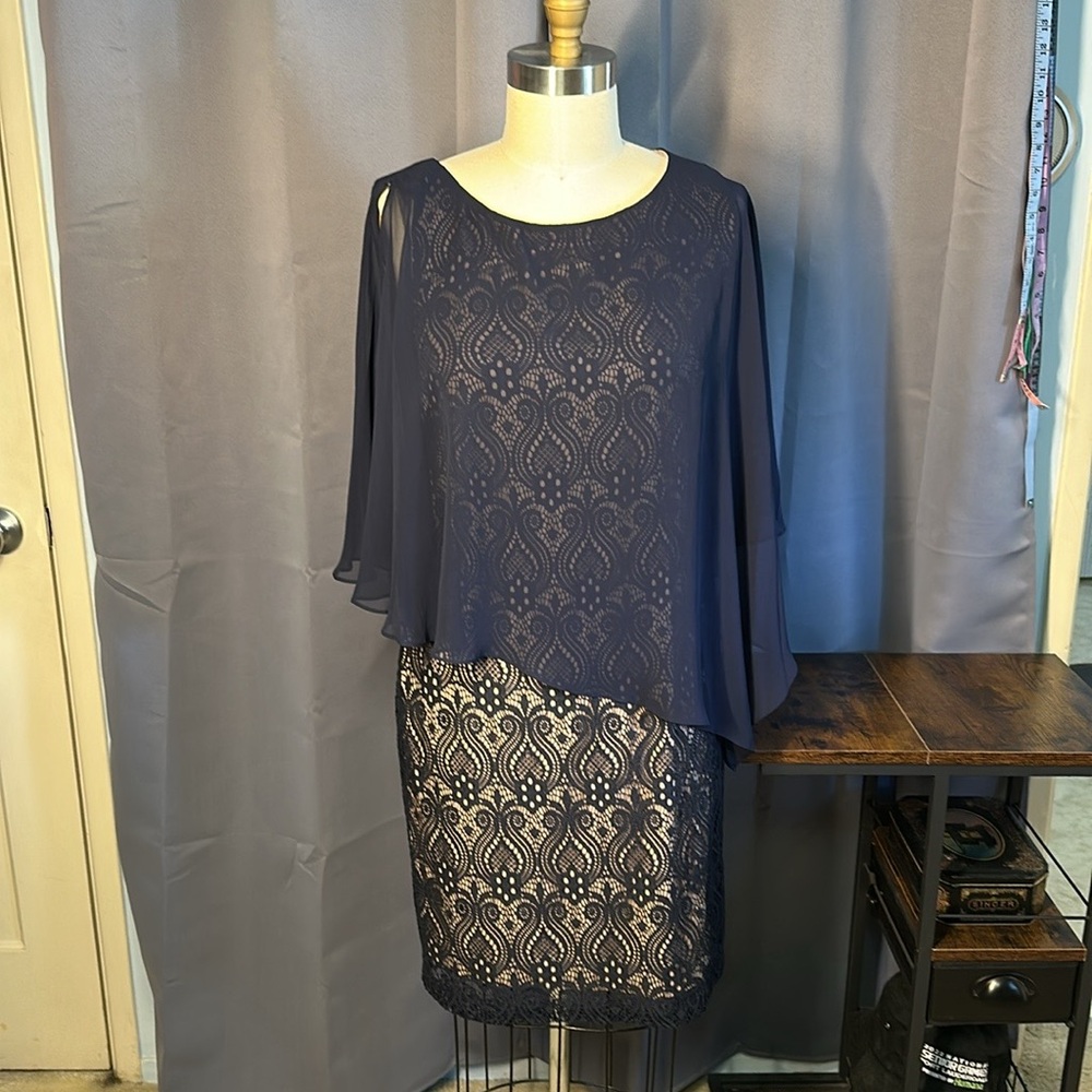 Connected Apparel Navy Lace Dress